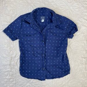 Boys | 5T | Childrens place | button up | short sleeve | blue | geometric